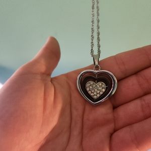 Orbiting three rings heart necklace